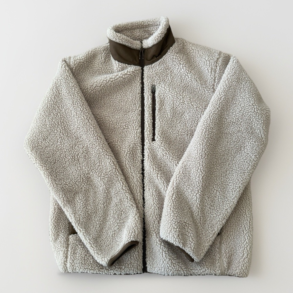 Uniqlo Men Medium Windproof Outer Beige Fleece Sherpa Jacket Full Zip
